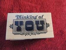 NEW Inkadinkado Wood Mounted Rubber Stamp THINKING OF YOU 3"X2.75"