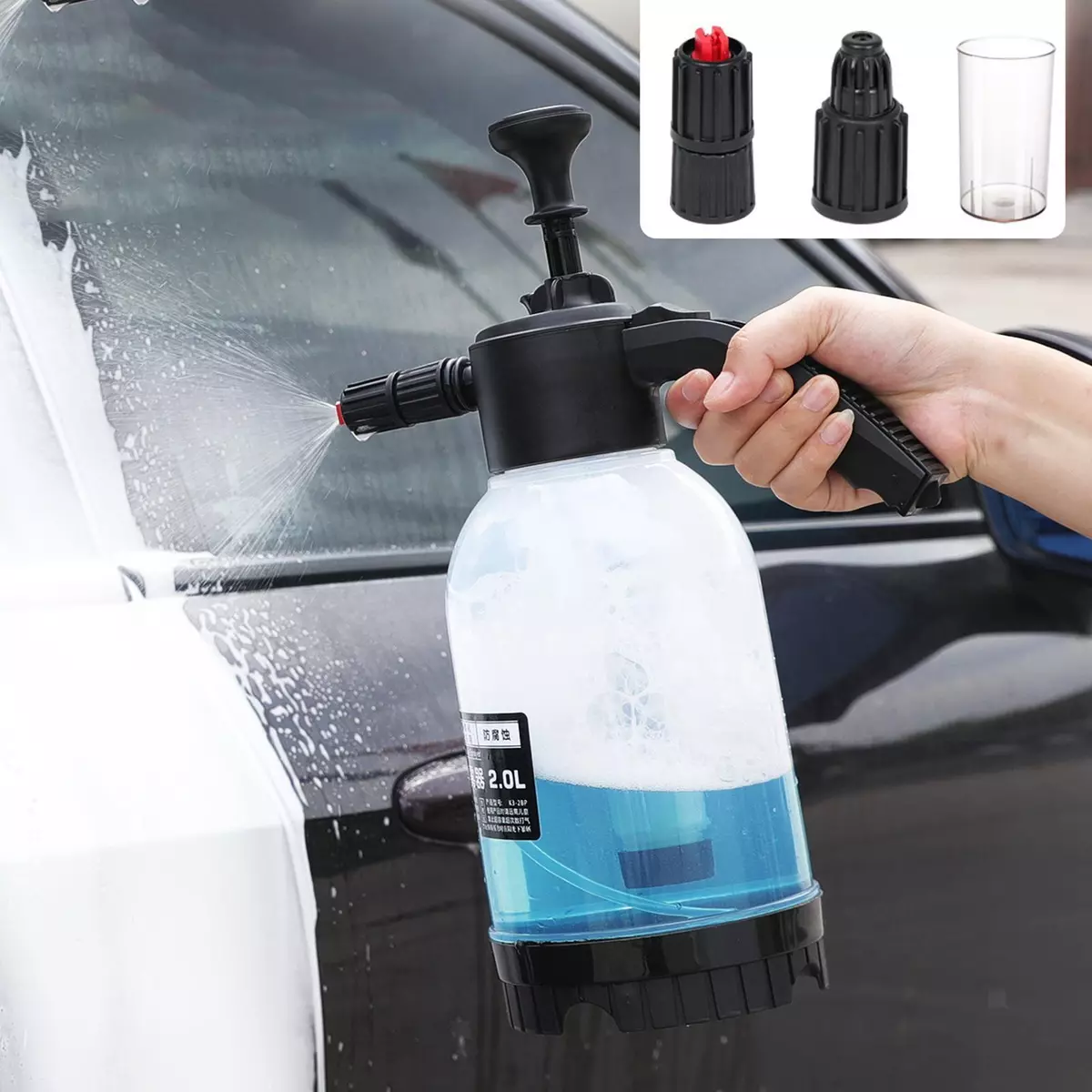 2L Hand Pump Foam Sprayer with 3 Types of Nozzle - My clean deal