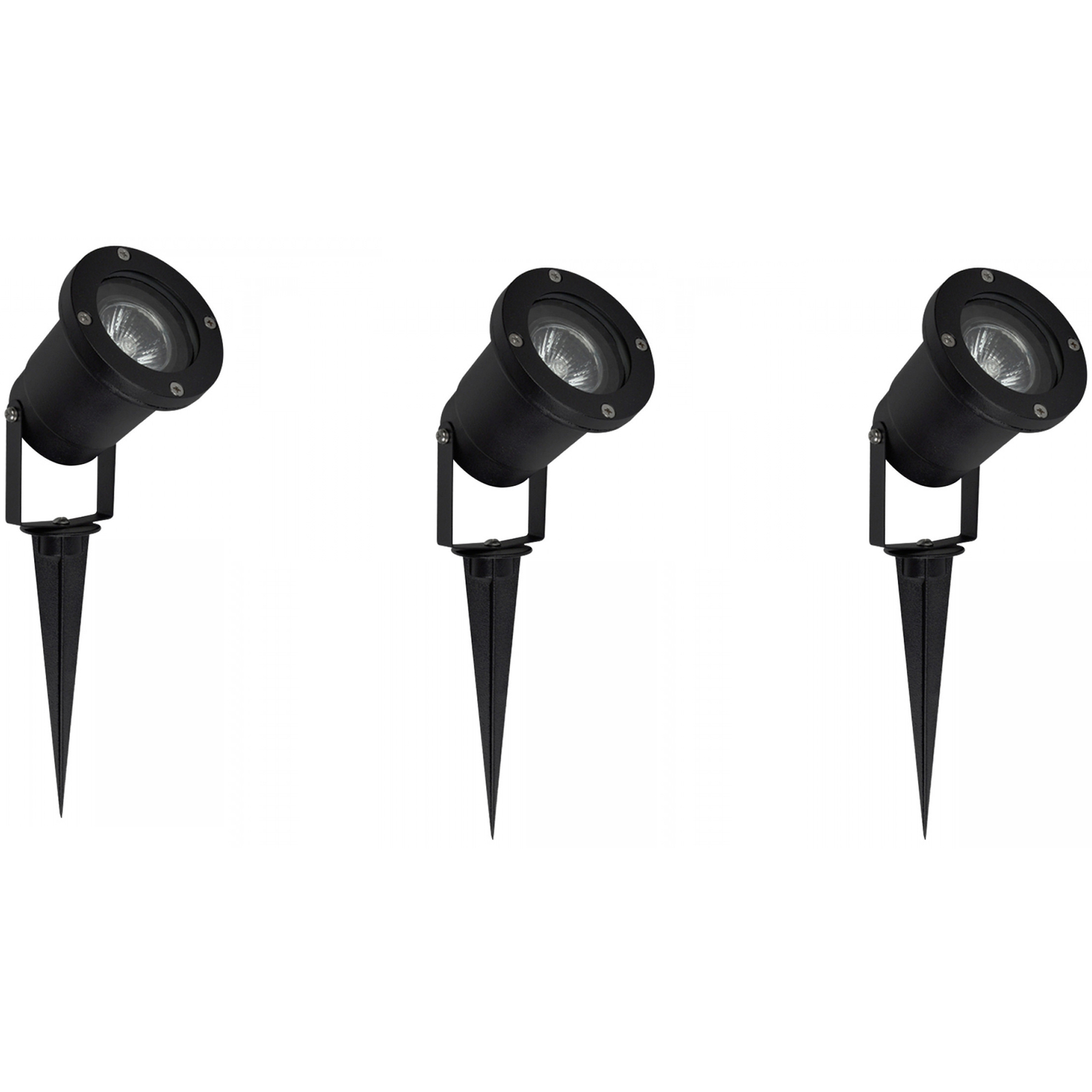3 x Ground Spike/Wall Mounted Aluminium IP65  Black Finish Outdoor Light GU10