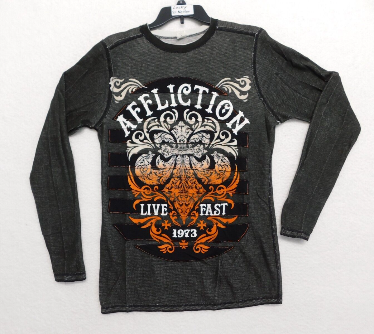 Affliction Mens Thermal Long Sleeve Reversible Shirt M Medium Gray