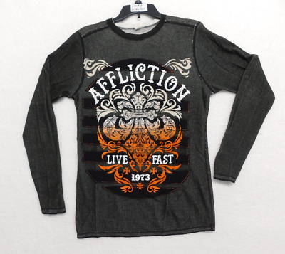 Affliction Mens Thermal Long Sleeve Reversible Shirt M Medium Gray