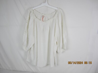 Knox Rose Women's Bishop 3/4 Sleeve Smock Neck Top White 3X