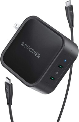 RAVPower 90W 2-Port Wall Charger PD 3.0 GaN Type C Fast Charging Adapter