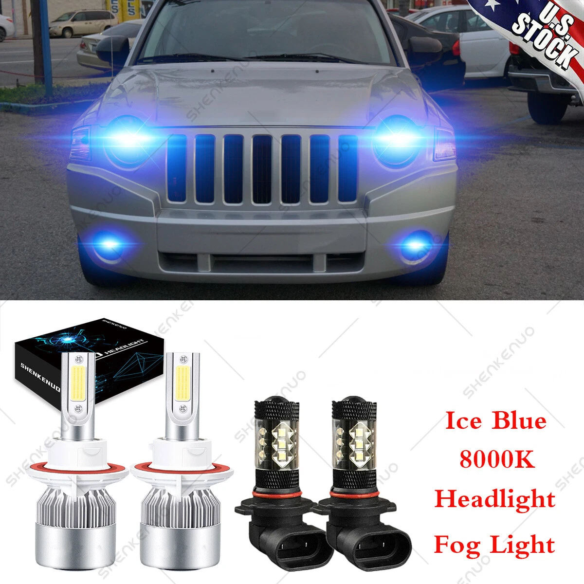 For Jeep Compass 2007 2008 2009 - Combo LED Headlights + Fog Light Bulbs 8000K