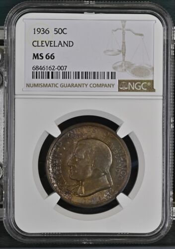 1936 Cleveland Commemorative Half Dollar NGC MS66 STUNNING TONING! - Picture 3 of 4