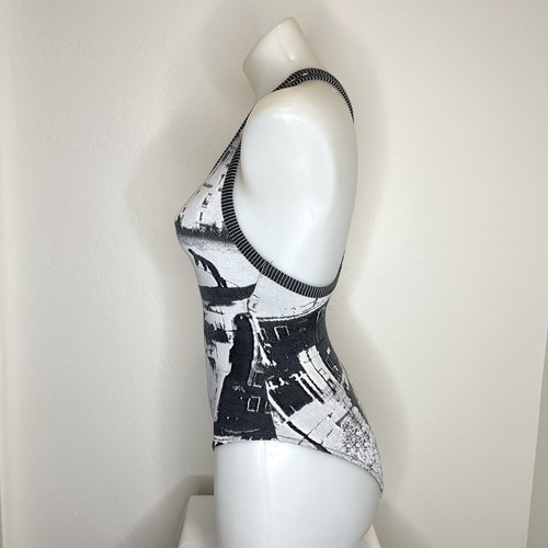 Gideon Oberson Swimsuit One Piece Black White Photo Print Racerback Womens US 8 - Picture 4 of 7