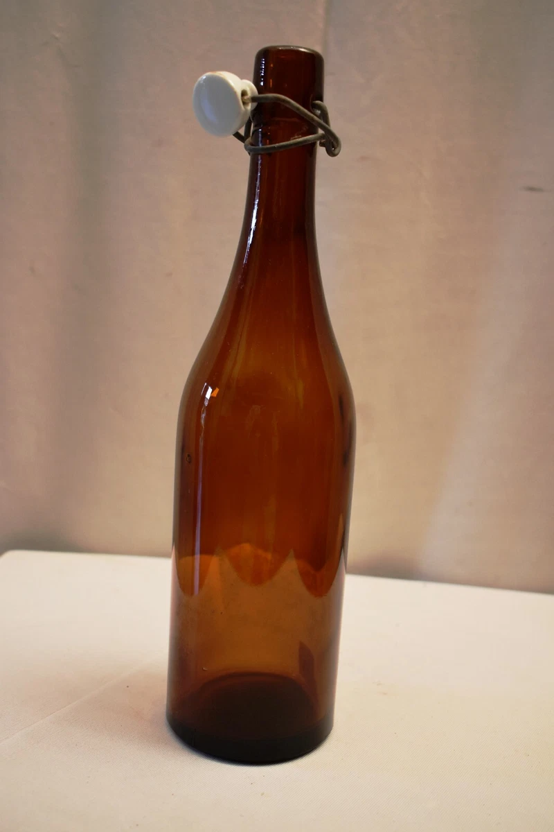 Antique Glass Bottle Amber Color Swing Top Closure Beer Or Mineral Water Rare"13