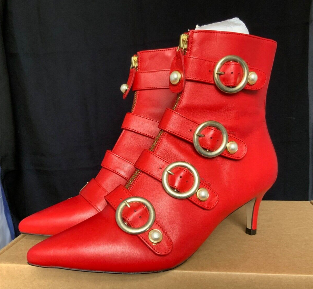 Carvela Red Ankle Boots CARVELA Smart Tan Leather Zip Up Block