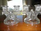 Vintage c1950 Pair 2 Cut Glass Candelabra Candle Stick Holder Double Candles A+