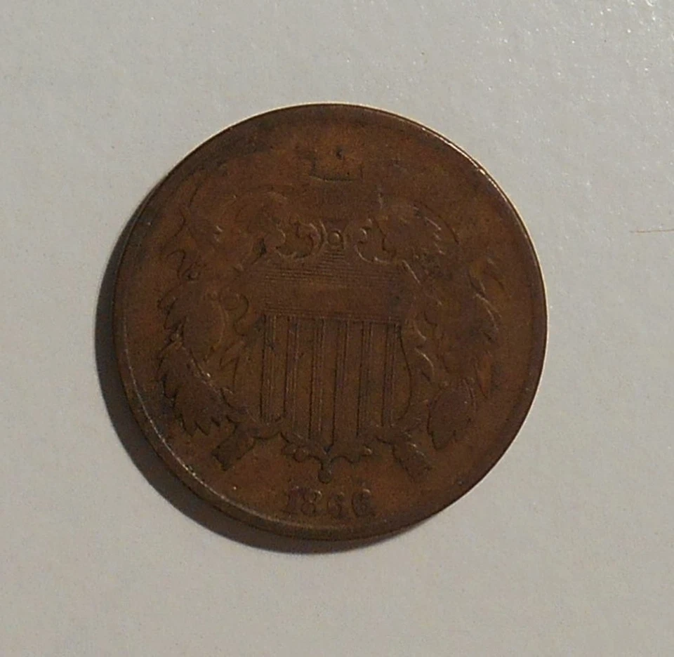 1866 shield 2 cent circulated - Civil War Era coin - Image 2 of 4