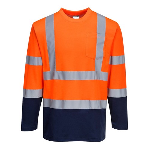 PORTWEST Hi-Vis Viz Cotton Comfort Contrast T-Shirt 2 Tone Durable Safety Shirt - Picture 8 of 11