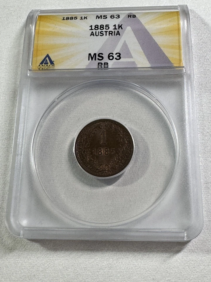 1885 Austria 1 Kreuzer Graded MS 63 RB by ANACS - Image 2 of 4