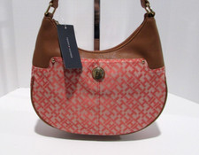 Tommy Hilfiger Shoulder Hobo Bag Purse Coral Monogram Logo NWT