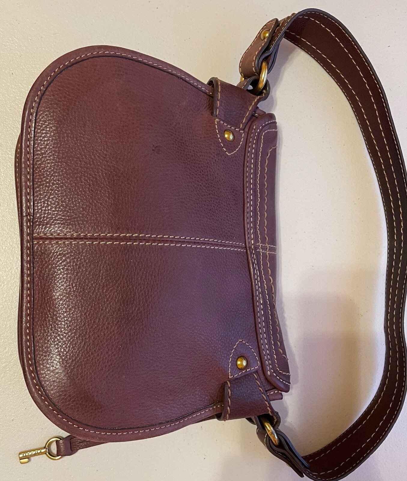 Vintage 1954 Fossil Leather Handbag Purse Gem