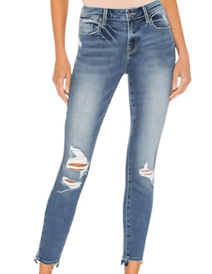 Pistola Jeans Women's 29 Blue Audrey Skinny Mid Rise Distressed Chewed Hem