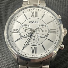 Fossil BQ1129 Flynn Silver Tone Metal Band NEEDS BATTERY