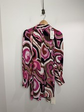 Rixo Elara Marble Print Mini Dress Size UK 10 Pink Balloon Sleeves High Neck