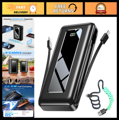 50000mAh Portable Power Bank, Fast Charging, 4 Device Charger, Travel Essential,