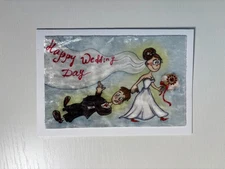 Funny Handmade Velvet Wedding Card – Newlywed Couple, Soft Shimmer Finish