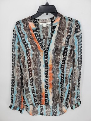 Diane Von Furstenberg DVF Top Womens 2 Gilmore Silk Chiffon Print Sheer Blouse