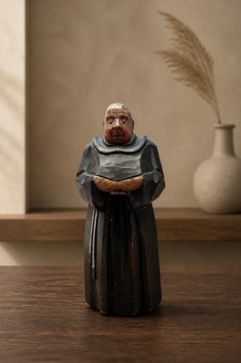 Vintage Swiss Black Forest Wood-Carved Monk Figure - 5.25 In Tall