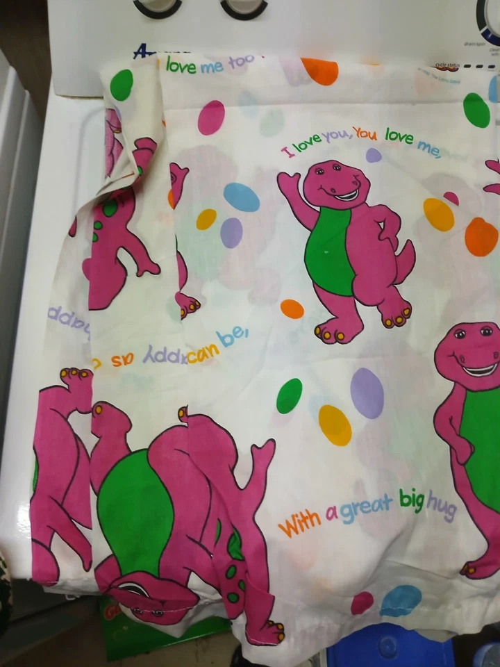 Vtg 1992 Barney The Dinosaur Bedding Flat Twin Sheet Lyrics Spellout All Over - Изображение 4 из 4