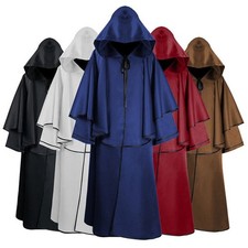 Medieval Witch Pastor Robe Vampire Reaper Hooded Cloak Halloween Cosplay Costume