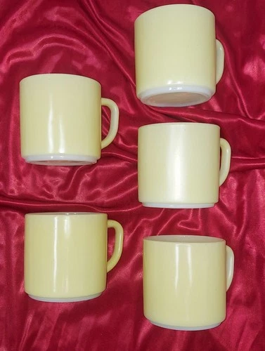 5 Vintage Federal Glass Milk Glass Coffee Mug Pale Yellow Mid Century Modern