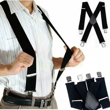 4 Clip Adjustable Elastic Suspenders 1 Inch Wide Heavy Duty Braces for Men Women
