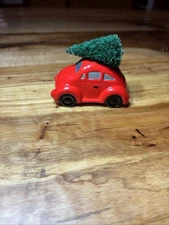 Department 56 Heritage Village Collection Red VW Bug Car Tree Hollow Ceramic 