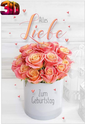 KE - 3D Effekt Geburtstagskarte, Lustige Klappkarte mit Rosen Motiv, Inklusive U