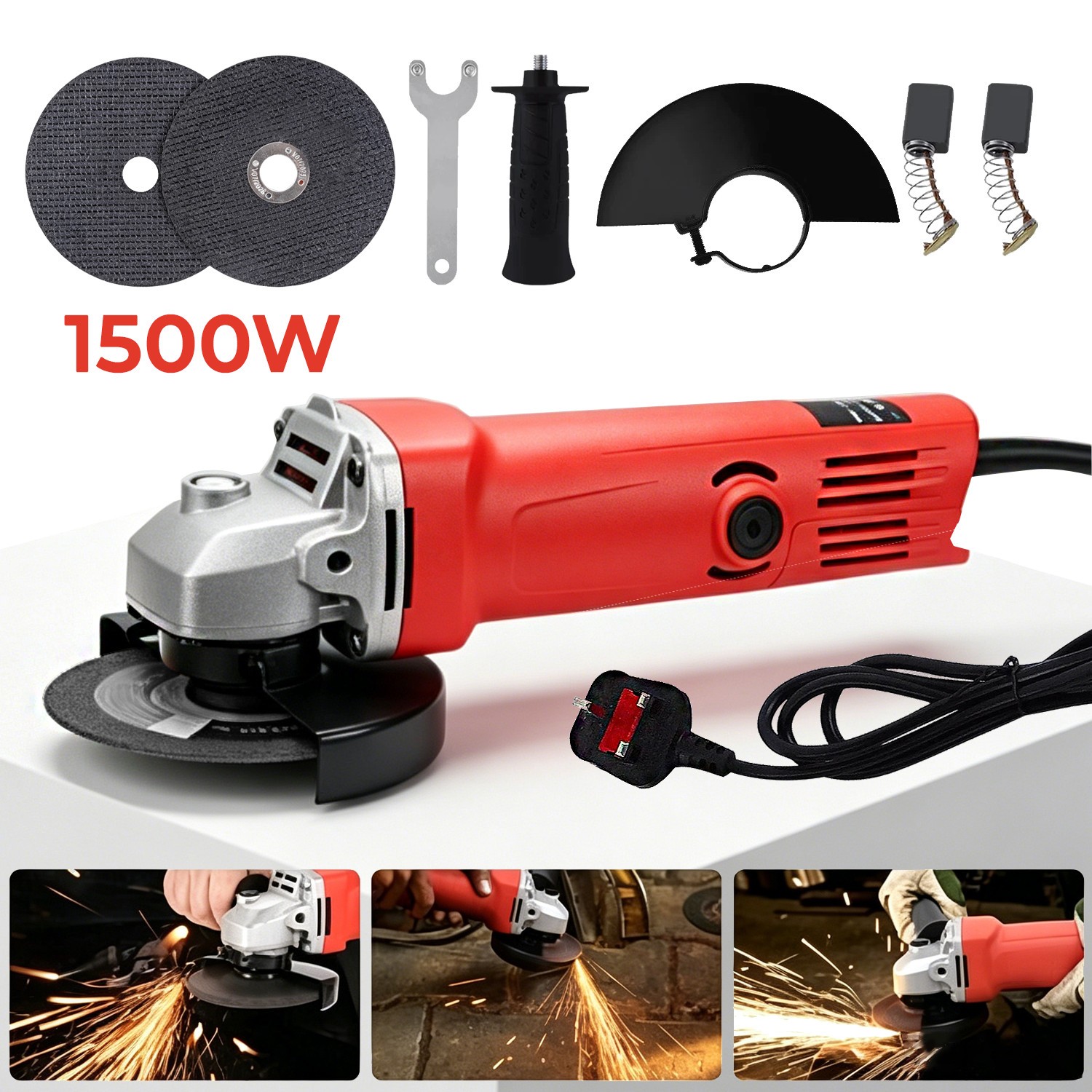 1500W 유선 전기 앵글 그라인더, 절단/연삭 공구, 115/125mm (영국 규격)