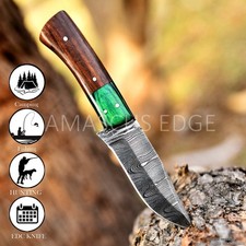 8” Damascus Steel Hunting Skinner Knife – Custom Fixed Blade – Gift for Men