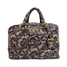PRADA Saffiano Bauletto Grey Lace Leather Unspecified Hand Bag
