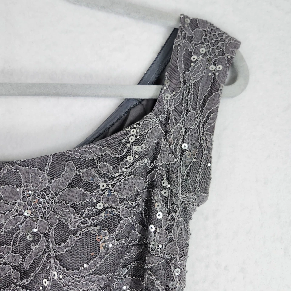 Alex Evenings 连衣裙女式 4 灰色花卉蕾丝亮片晚礼服正式长裙 — 第 3/4 张图片