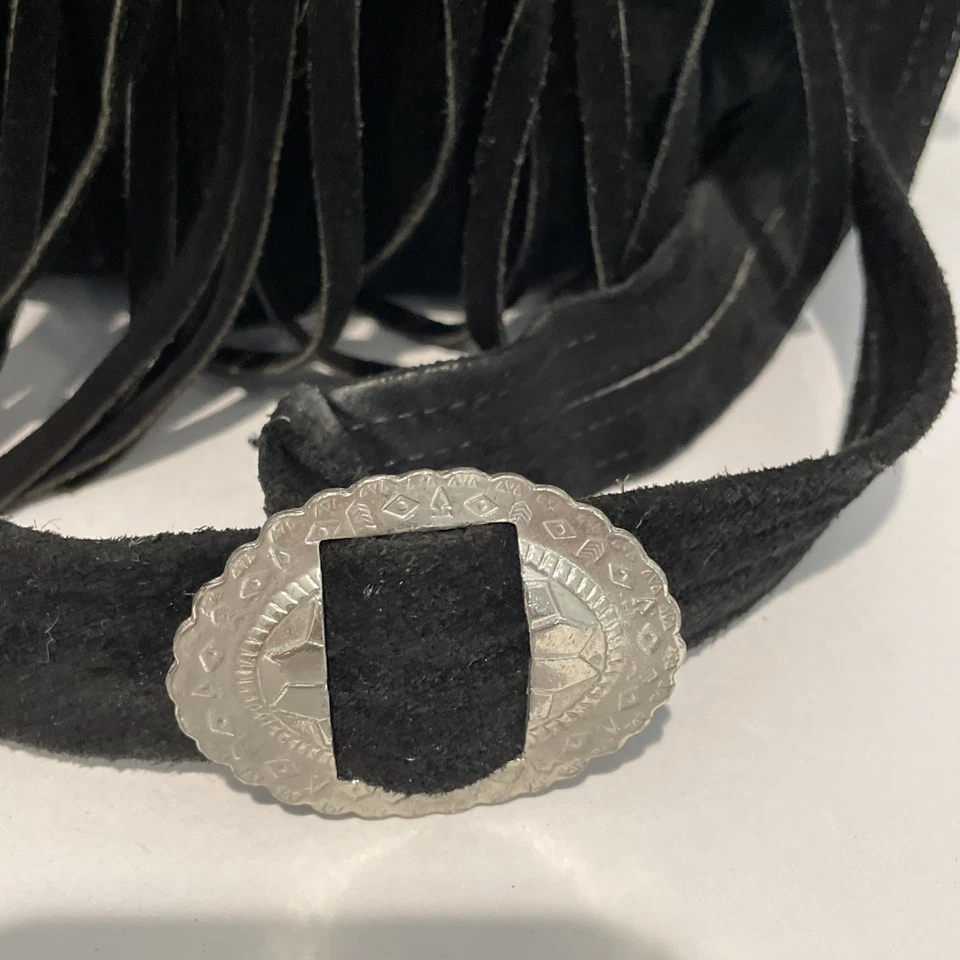 Vintage Native American Suede Leather Bag Crossbody Black Fringe Conch Boho - Image 3 of 4