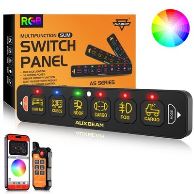 AUXBEAM 4/6/8 Gang RGB Slim Switch Panel LED Switch Pod Control Relay System Kit