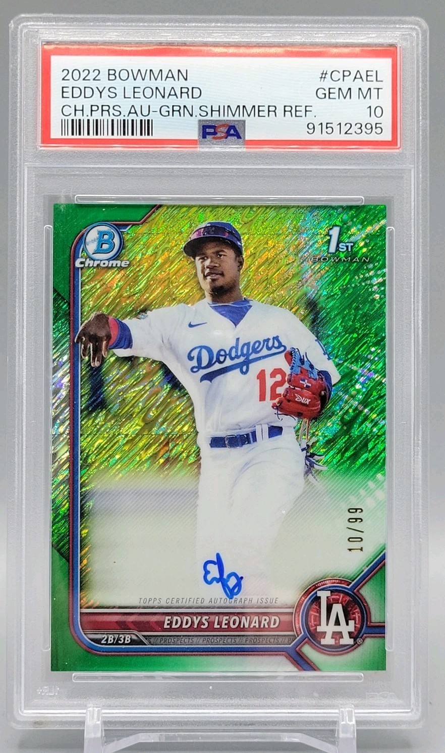 2022 Bowman Chrome Prospect Auto Eddys Leonard #CPA-EL Green Shimmer PSA 10