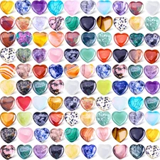 100PCS Natural Heart Stone Healing Crystal Palm Gemstones Wholesale Assorted Set