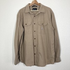 Carhartt Shirt Mens XL Khaki Button Up Long Sleeve Workwear Loose Fit Cotton