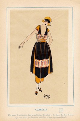 Art Deco fashion Mode Camelia Lithographie Tres Parisien 1920