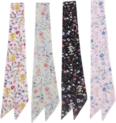 4Pcs Floral Ribbon Scarf Set Handbag Handle Wrap Headband Neck Scarf