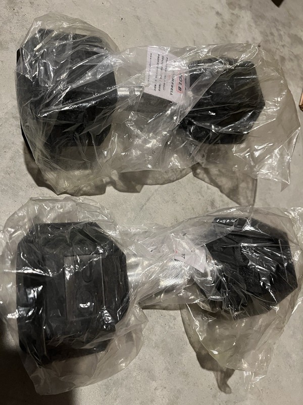 Pair Of Tru Grit Fitness 20Lb Black Rubber Hex Dumbbell Pair, New Never Used
