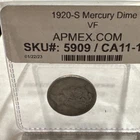 1920-S 10C Mercury Dime Nice For XF Nice Bands Over 105 Years Old Save From Melt