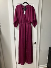 Maxi Vestido Para Mujer Aakaa Color Vino Talla Mediana Kimono Mangas Abertura Frontal Nuevo con Etiquetas