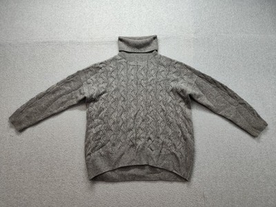 Massimo Dutti Women Sweater M Gray Cable Knit Turtleneck Long Sleeve Pullover