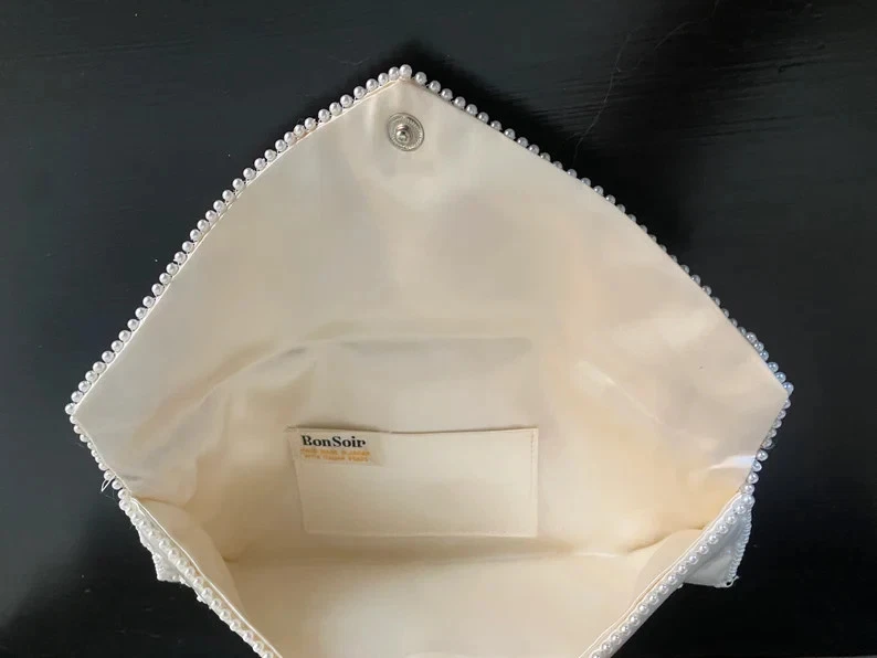 1940's Bon Soir White Beaded Envelope Clutch Evening Bag with Italian Beads - Image 2 of 4