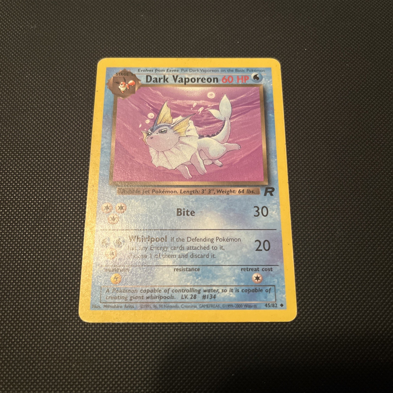 Dark Vaporeon 45/82 Team Rocket Pokemon Card WOTC 1999