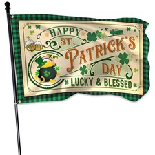 St Patrick's Day Flags for Outside 3x5 Ft Double Sided Irish Lucky Shamrocks ...