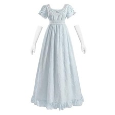 CR ROLECOS Regency Puff Sleeve Tea Party Dress Women with Gloves Blue Small